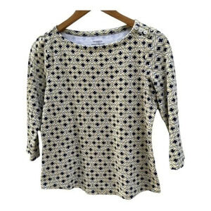 Charter Club Petite Size PM Perfectly Soft‎ Pima 3/4 Sleeve Yellow Blue​​​